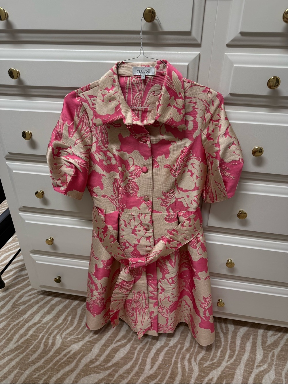 Teri Jon Pink Floral Puff Sleeve Shirt Dress